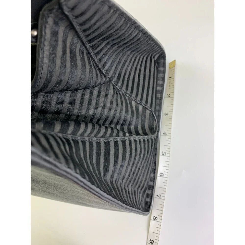 BOGO Zac Posen Satchel Purse Black Leather Fur Stripes Tote Crossbody Strap Snap - Picture 16 of 16